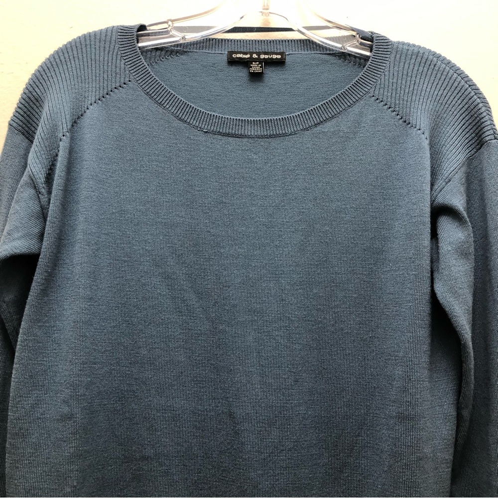 Cable & Gauge Long Sleeve Crew Neck Rayon/Polyester Knit Sweater W Size SP Blue - Picture 3 of 9